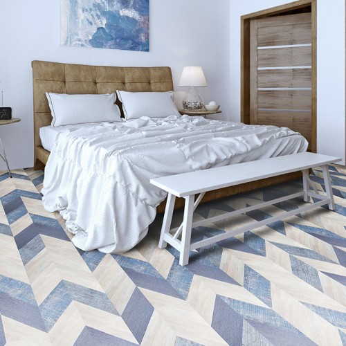 Пробковые полы Corkstyle Chevron Blue 1235×305×10