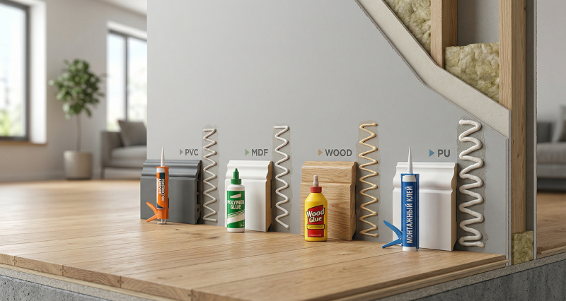 Клей для плинтуса: выбор состава для разных типов