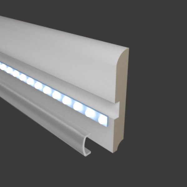 Плинтус Evrowood МДФ Белый PN 050 Led 2000×80×12