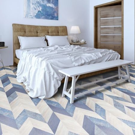 Пробковые полы Corkstyle Chevron Blue 1235×305×10
