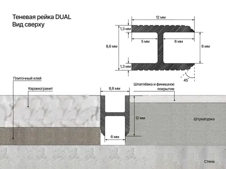 Laconistiq теневая рейка Dual под панели 8,6*12*3000мм