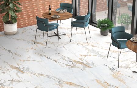 Кварц виниловое покрытие Stone Floor MSPC Мрамор Бело-золотой