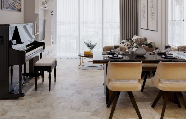 Кварц виниловое покрытие Stone Floor Плитка Травертин Бежевый 234-1 НР