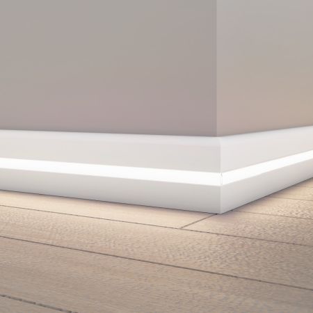 Плинтус Evrowood МДФ Белый PN 050 Led 2000×80×12