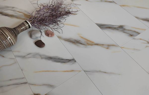 Кварц виниловое покрытие Stone Floor MSPC Мрамор Бело-золотой