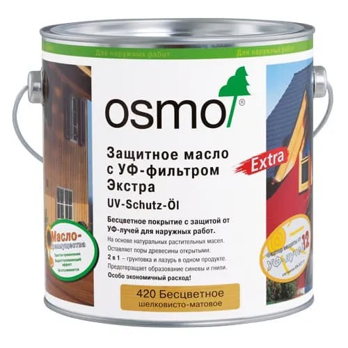 Защитное масло с УФ-фильтром Экстра Osmo UV-Schutz-Ol Extra 420 Бесцветное 0,22 л Защитное масло с УФ-фильтром Экстра Osmo UV-Schutz-Ol Extra 420 Бесцветное 0,22 л
