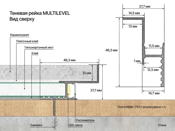Laconistiq Многоуровневый профиль Multilevel 46,3х27,7х3000мм