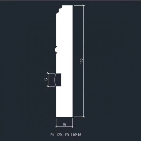 Плинтус Evrowood со светодиодной подсветкой Плинтус Evrowood МДФ Белый PN 120 Led  2000×110×16